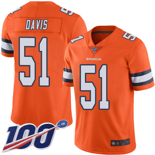 Men Denver Broncos #51 Todd Davis Limited Orange Rush Vapor Untouchable 100th Season Football NFL Jersey